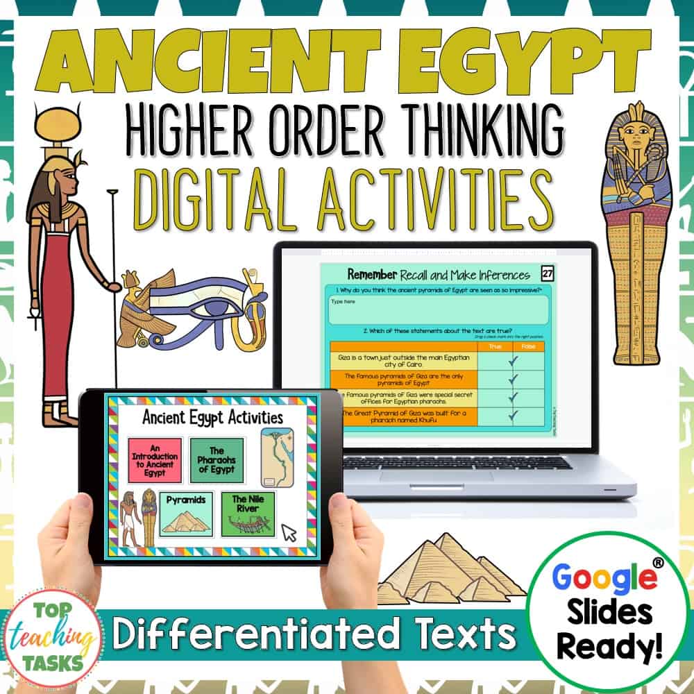 Ancient Egypt Digital Reading Comprehension. Ancient Egypt Digital Reading Comprehension Resource. Go paperless with our Ancient Egypt Digital Reading Comprehension for Google Classroom – great for digital guided reading! Learn about pyramids, the pharaohs of Ancient Egypt, the Nile River, and more with our differentiated reading passages and questions. This Google Slides resource includes four passages (at two levels) with at least seven unique slides of engaging text-dependent questions.