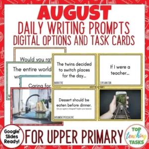 August Writing Prompts Task Cards and Digital Options
