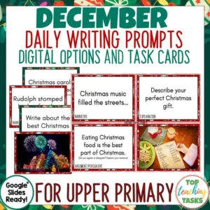 Christmas Writing Prompts Task Cards and Digital Options