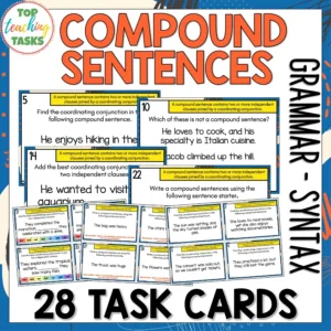 Compound Sentences Task Cards - Sentence Structure Activities