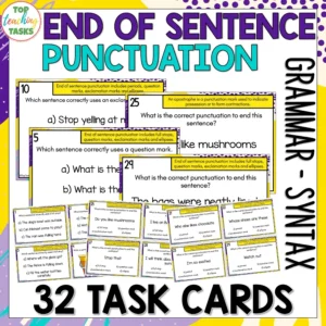 End of Sentence Punctuation Task Cards - Grammar Activities