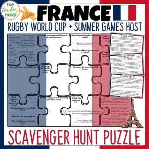 France Country Study Scavenger Hunt Puzzle Poster - France Reading Activities