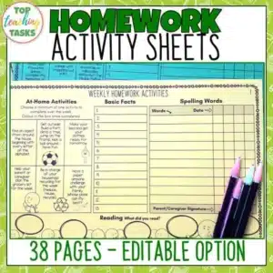 Homework Activity Sheets For The Whole Year | Editable Homework Sheets