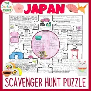 Japan Country Study Scavenger Hunt Puzzle Poster