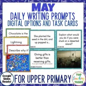 May Writing Prompts Task Cards and Digital Options