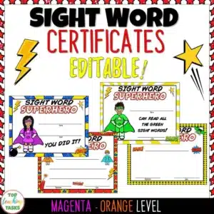 New Zealand Sight Words Certificates - Editable