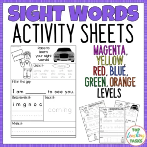 New Zealand Sight Words Activity Sheets for Magenta to Orange