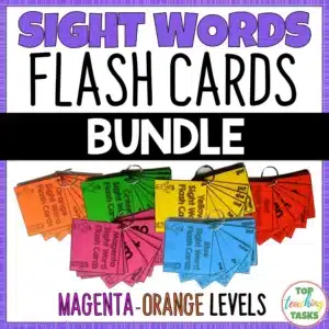 Sight Words Flash Cards for Magenta to Orange Levels