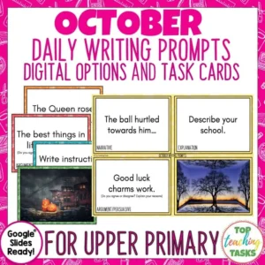 October Writing Prompts Task Cards and Digital Options | Halloween