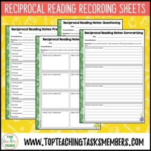 Reciprocal Reading Recording Sheets