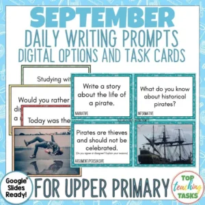 September Writing Prompts Task Cards and Digital Options