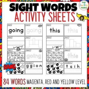 Sight Words Activity Worksheets Magenta - Yellow