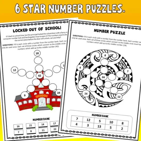 Back to School Number Puzzles a Back to School Number Puzzles a