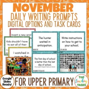 November Writing Prompts Task Cards and Digital Options | Diwali