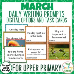 March Writing Prompts Task Cards and Digital Options
