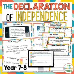 The Declaration of Independence Year 7 and 8 Activities