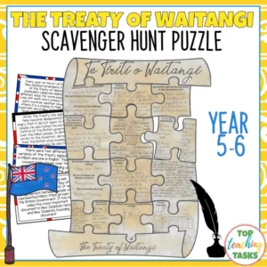 The Treaty Of Waitangi Reading Comprehension Scavenger Hunt Puzzle Year 5 and 6