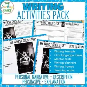 Writing Activities: Personal Narrative, Description, Explanation and Persuasive Writing