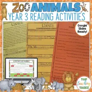 Zoo Animals Reading Comprehension Activities for Year 3