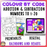 Cover Colour by Code Addition & Subtraction Rainbows and Hearts