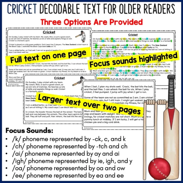 Cricket Decodable Text and Activities for Older Readers a Cricket Decodable Text and Activities for Older Readers a