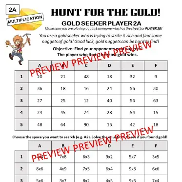 Multiplication Gold Hunt Game C Multiplication Gold Hunt Game C