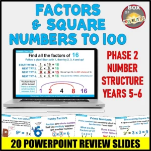 Factors and Square Numbers Teaching and Review Slides:Number Structure – Year 4-6