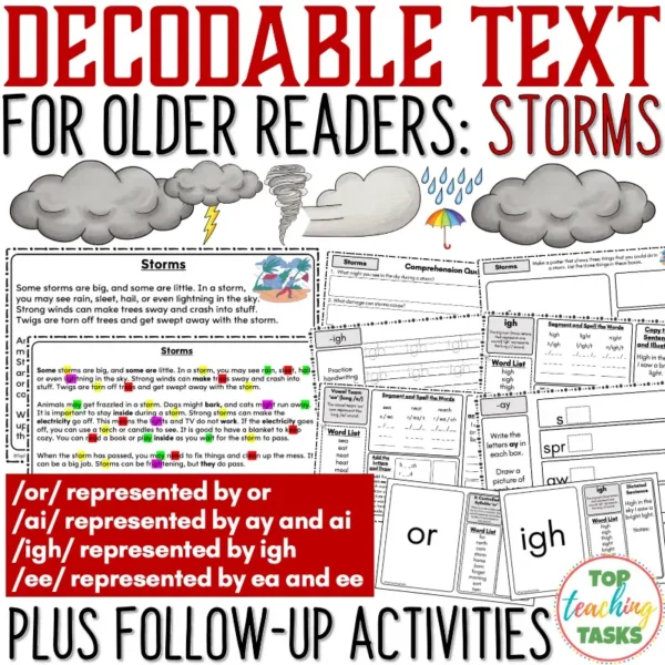 Storms Decodable Text and Activities for Older Readers