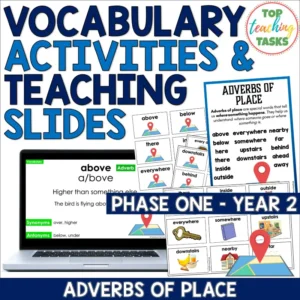 Adverbs of Place Teaching Slides, Flashcards and Poster