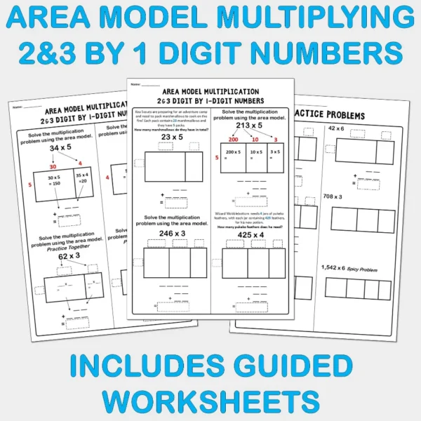 Area Model 2&3 digit by 1 digit Multiplying Numbers D Area Model 2&3 digit by 1 digit Multiplying Numbers D