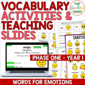 Words for Emotions Vocabulary Teaching Slides, Flashcards and Posters