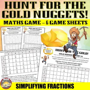 Hunt for the Gold Nuggets Maths Game: Simplifying Fractions