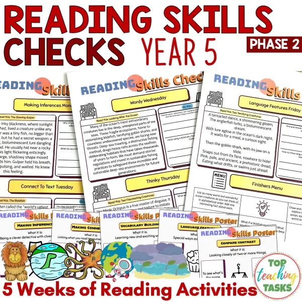 Reading Skills Checks Big Cats, Cryptids, Ocean Creatures, Weather & Space Y5
