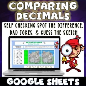 Comparing Decimals Google Sheet Activities: Dad Jokes, Spot the Difference and Guess the Sketch.