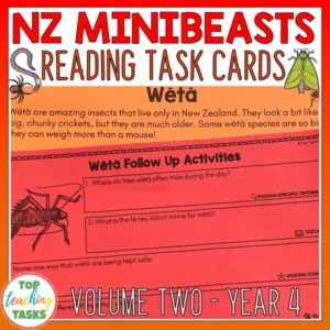 Minibeasts Reading Task Cards and Writing Activities - Volume Two, Year 4