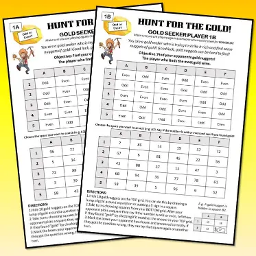 Gold Hunt Math Game Odds and Evens B Gold Hunt Math Game Odds and Evens B