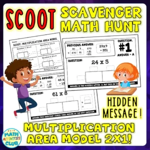 Scoot Cards: 2x1 Digit Multiplication Area Model Scavenger Hunt