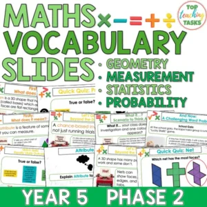Year 5 Maths Vocabulary Slides: Geometry, Measurement, Statistics, Probability (Phase 2)