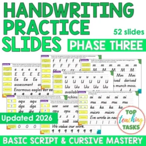 Handwriting Practice Slides - New Zealand Basic Script and Cursive (Years 7-8) Updated 2026
