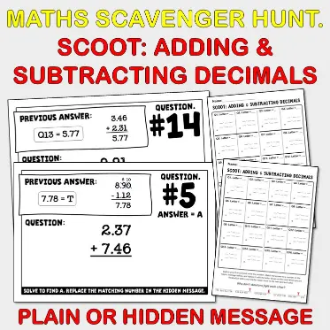 Scoot Adding & Subtracting Decimals A Scoot Adding & Subtracting Decimals A