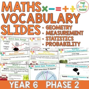 Year 6 Maths Vocabulary Slides: Measurement, Geometry, Statistics, Probability