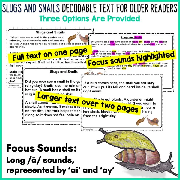 Slugs and Snails Decodable Text and Activities for Older Readers a Slugs and Snails Decodable Text and Activities for Older Readers a